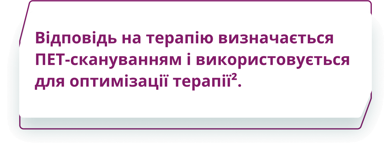 Відповідь на терапію визначається ПЕТ-скануванням і використовується для оптимізації терапії